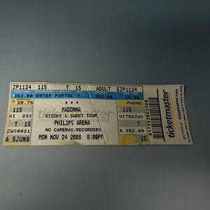 Madonna Ticket Stub Sticky & Sweet Tour Philips Arena Atlanta 2008 Ticketmaster